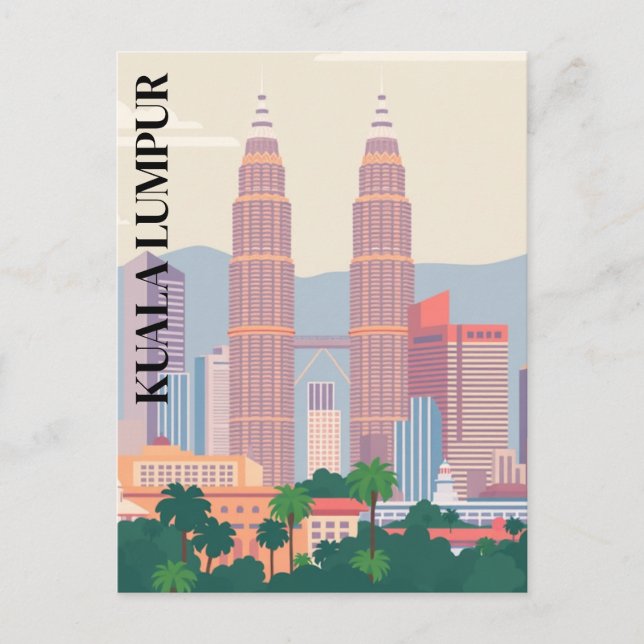 Cartão Postal Kuala Lumpur Malásia Torres Art Déco Paisagem Urba (Frente)