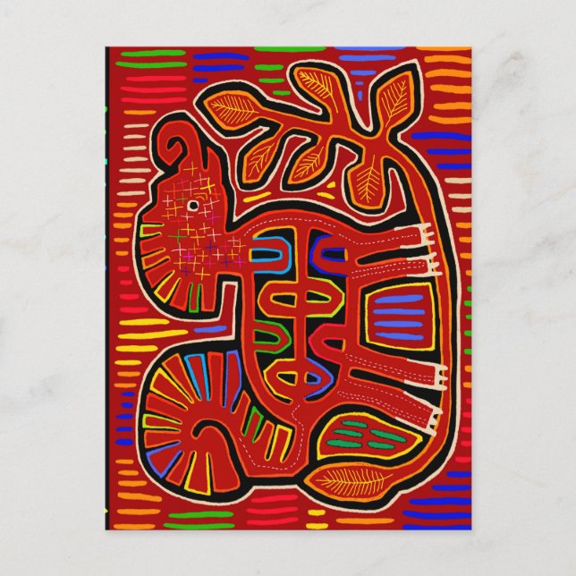 Cartão Postal Kuna Indian Baby Elephant - Mola Folk Art (Frente)