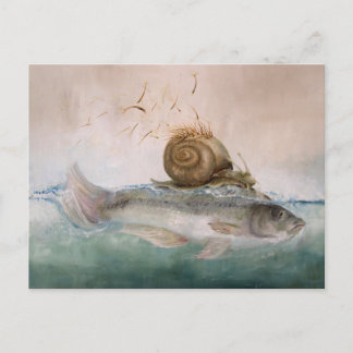 Cartão Postal Kunstpostkarte, BaumSchneckenFisch