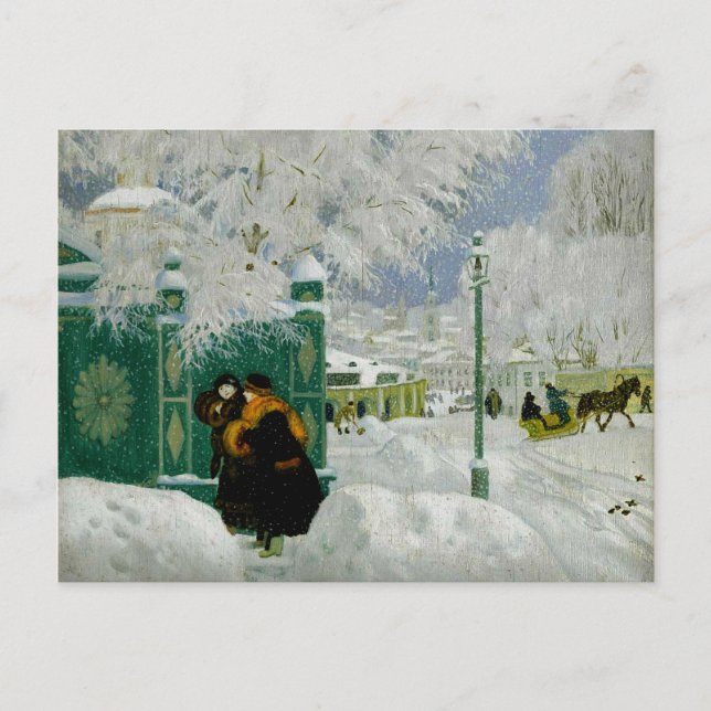 Cartão Postal Kustodiev - Cena de inverno (Frente)