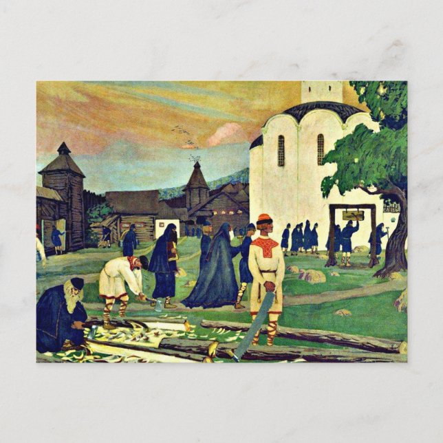 Cartão Postal Kustodiev - No Mosteiro (Frente)