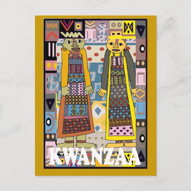 Cartão Postal Kwanzaa - Personagens africanos (Frente)