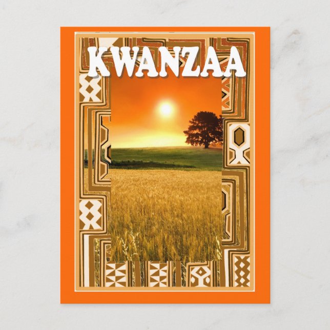 Cartão Postal Kwanzaa - pôr do sol e campos de milho (Frente)