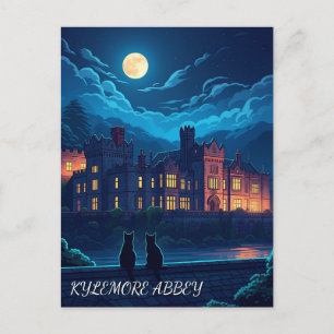 Cartão Postal Kylemore Abbey Ireland cats à Noite
