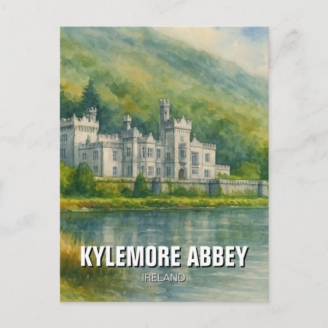 Cartão Postal Kylemore Abbey Ireland Watercolor (Frente)