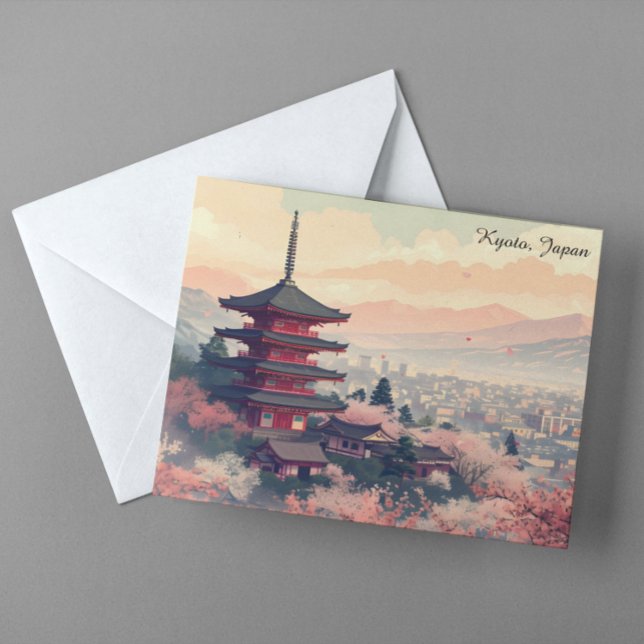 Cartão Postal Kyoto Japan Cherry Blossom Temple Art –  Sapura  (Kyoto Japan Cherry Blossom Temple Art – Sapura Postcard)