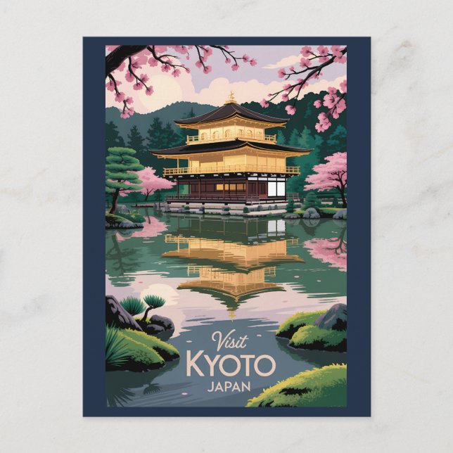 Cartão Postal Kyoto Japan Kinkaku-ji Illustration Travel Art Vin (Frente)