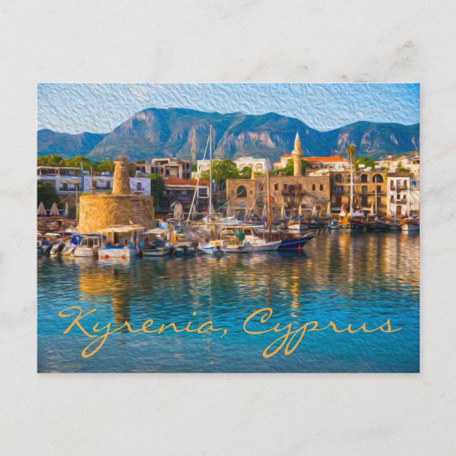 Cartão Postal Kyrenia, Chipre: Fotografia da Pintura do Petróleo (Frente)