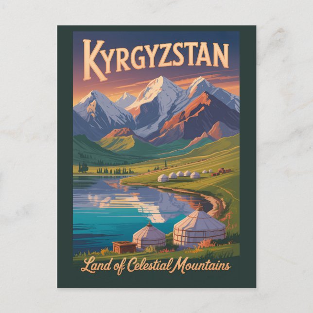 Cartão Postal Kyrgyzstan Mountains Illustration Travel Art Vinta (Frente)