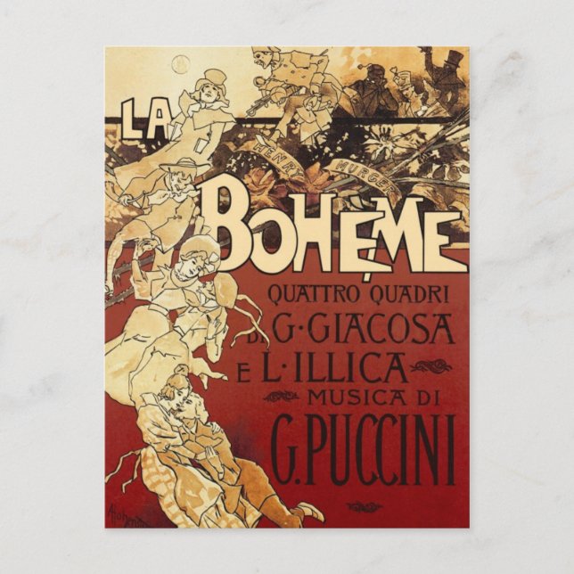 Cartão Postal La Bohème - vintage 1896 poster (Frente)