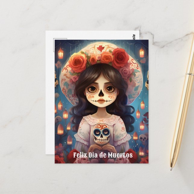 Cartão Postal 🌹 La Calavera Catrina: Blossomas da Vida 🌹 (Frente/Verso In Situ)