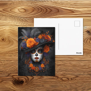 Cartão Postal La Calavera Catrina Chapéu Floral Dia dos Mortos