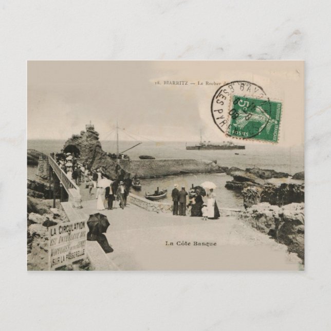 Cartão Postal La Côte Basque BIARRITZ La Rocher réplica 1909 (Frente)