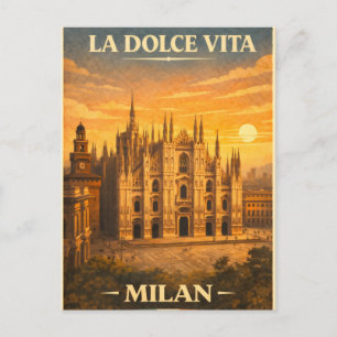 Cartão Postal La Dolce Vita - Cartaz de Viagens Vintage de Milão