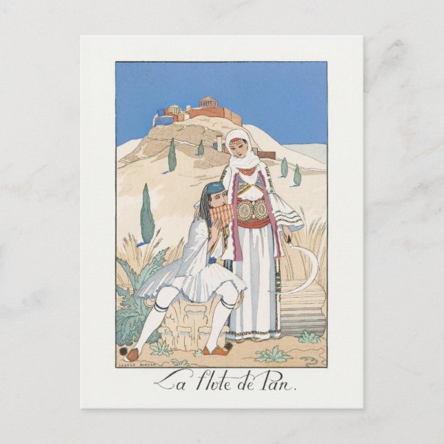 Cartão Postal La flute de Pan por George Barbier (1923) (Frente)