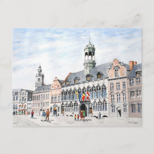 Cartão Postal La Grand Place, Mons, Bélgica (Frente)