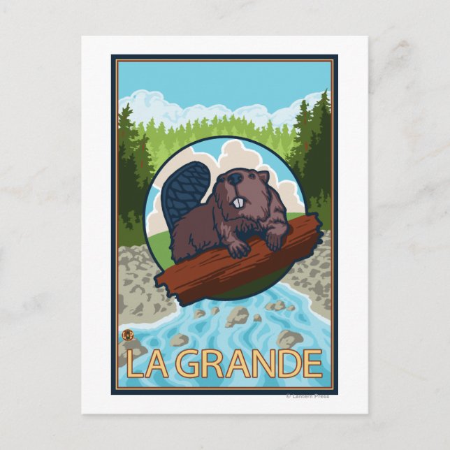 Cartão Postal La Grande, OregonBeaver e Árvores (Frente)