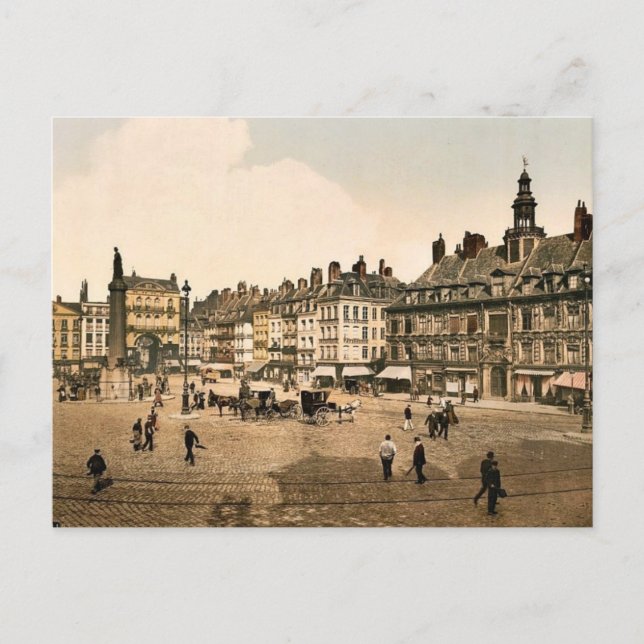 Cartão Postal La Grande Place, Lille, França vintage Photochrom (Frente)