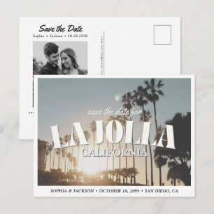 Cartão Postal La Jolla Casamento Salvar a Data da Palmeira Retro