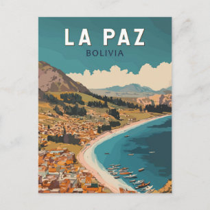 Cartão Postal La Paz Bolivia Illustração Viagem Art Vintage