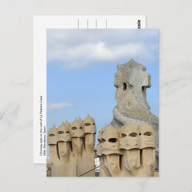 Cartão Postal La Pedrera Chimney Potes, Barcelona, Espanha - (Frente/Verso)