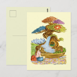 Cartão Postal La petite fille et son Bonzaï géant.