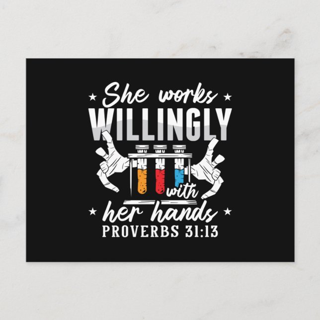 Cartão Postal Lab Tech She Works Willingly Laboratory Technician (Frente)