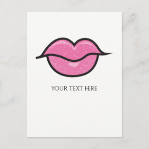Cartão Postal Lábios Brilhantes Rosa Beijo Maquiagem Glam Sala d