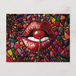 Cartão Postal Lábios de Cereja Mosaico