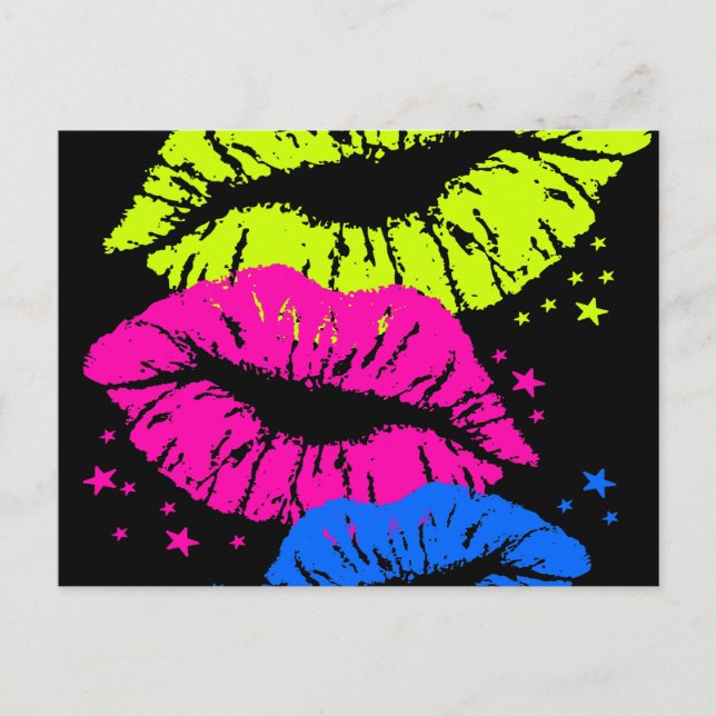 Cartão Postal Lábios e estrelas do Corey Tiger 80s (Frente)