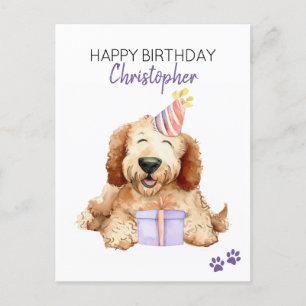 Cartão Postal Labradoodle Cachorro Personalizado Feliz Aniversár