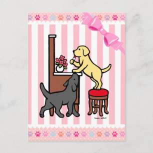 Cartão Postal Labrador amarelo da mamãe e Labrador preto