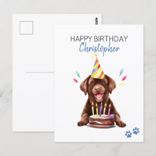 Cartão Postal Labrador Chocolate Personalizado Feliz Aniversário