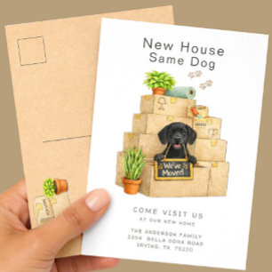 Cartão Postal Labrador Preto Anúncio de Mudança para Nova Casa