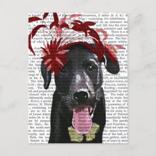 Cartão Postal Labrador Preto Com Fascinador Vermelho