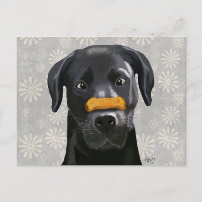 Cartão Postal Labrador Preto com Osso no Nariz 2 (Frente)