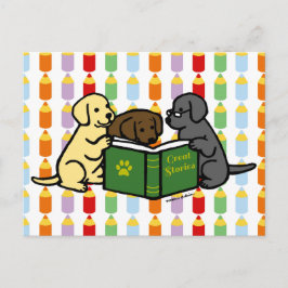 Cartão Postal Labrador Puppies Lendo Cartoon