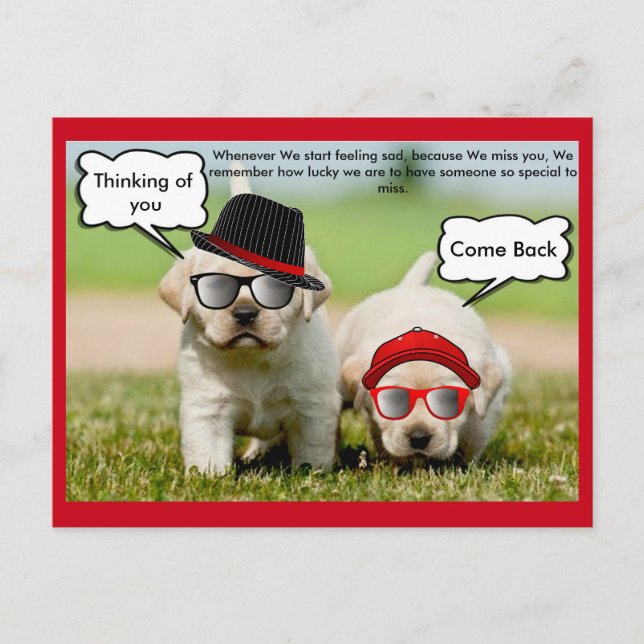Cartão Postal Labrador Retriever pensando em você para voltar (Frente)