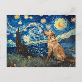 Cartão Postal Labrador Retriever Yellow Lab Dog StarNight