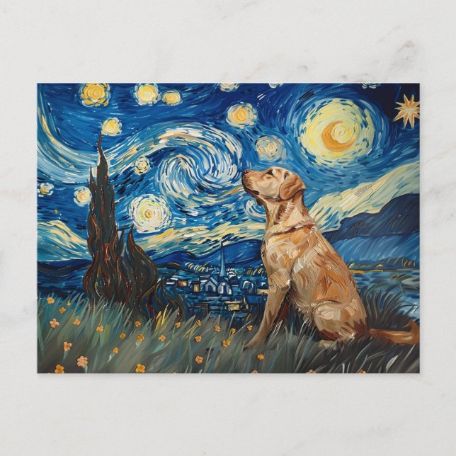 Cartão Postal Labrador Retriever Yellow Lab Dog StarNight (Frente)