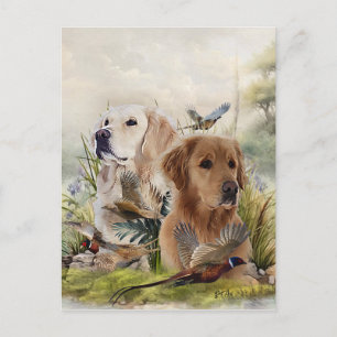 Cartão Postal Labrador Retrievers com Faisão, Arte