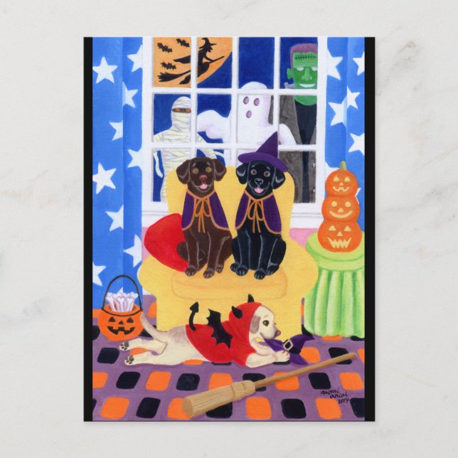 Cartão Postal Labradores do Festa de Halloween! (Frente)