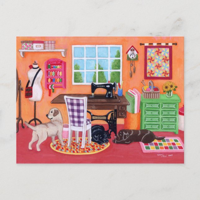 Cartão Postal Labradores na Sala de Mãe (Frente)