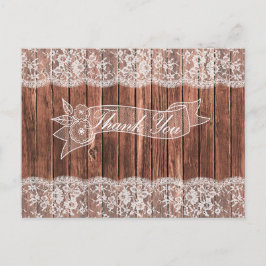 Cartão Postal Lace e Barn Wood Rustic Country Obrigado