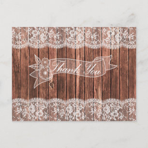 Cartão Postal Lace e Barn Wood Rustic Country Obrigado