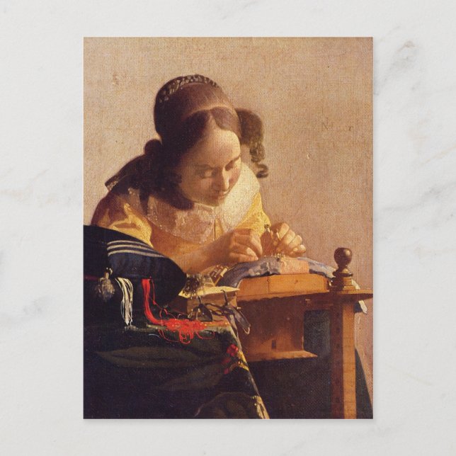 Cartão Postal Lacemaker por Johannes Vermeer (Frente)