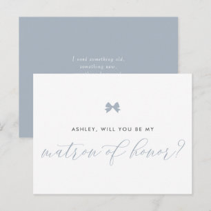 Cartão Postal Laço Azul Empoeirado Você Será Minha Dama de Honra