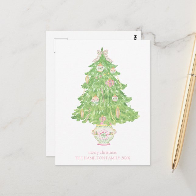 Cartão Postal Laco Coquete Rosa e Verde Natal Préppy (Frente/Verso In Situ)