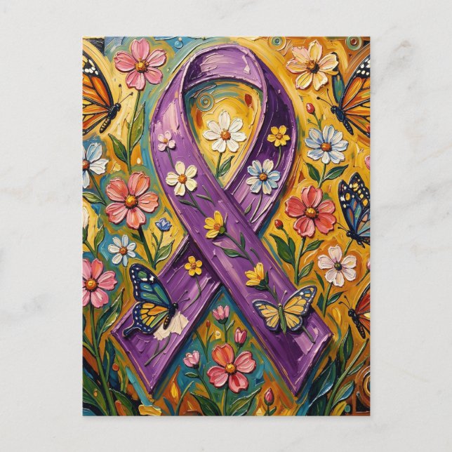 Cartão Postal Laço de Conscientização Roxo Fibro (Frente)