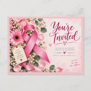 Cartão Postal Laço Rosa Conscientização do Câncer de Mama Floral